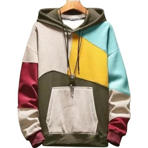 2020 Mens Hoodies Sweatshirts Plus Size Patchwork Contrasted Color Casual Hooded Shirt Men Pullover Hip Hop Hoody