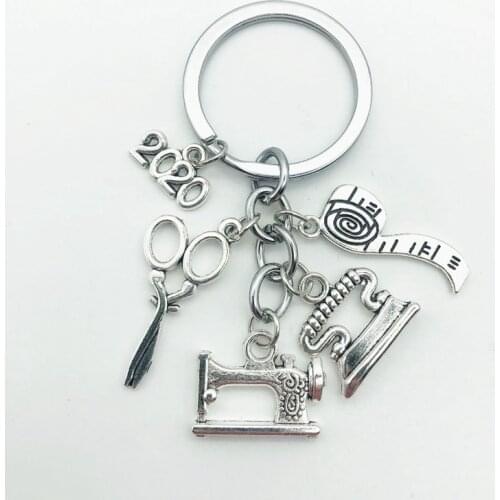 2020 New Fashion Jewelry Sewing Machine Keychain, Tailor Keychain, Scissors Keychain Handmade Commemorative Gift