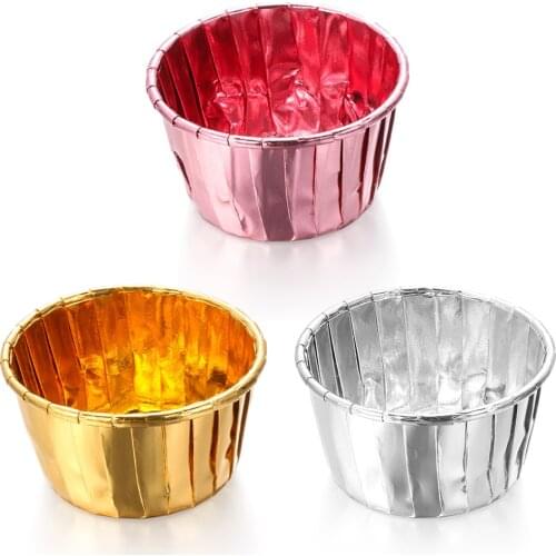 50pcs Cupcake Wrappers Crimping Muffin Cases Cake Liner Gold Silver Coated Paper Cups Heat Resistant Baking Mold Cake Supplies