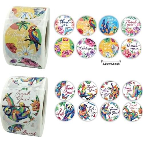 500pcs Cute Animal Flower Thank You Stickers 3.8cm Kids Gift Bag Packaging Baking Sealing Decoration Label Stationery Sticker