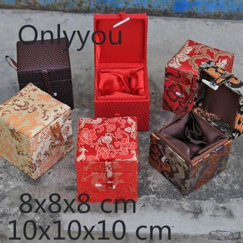 Small Decorative Chinese 8 10 Cube Wooden Silk Brocade Gift Boxes Luxury Crafts Stone Storage Collection Case