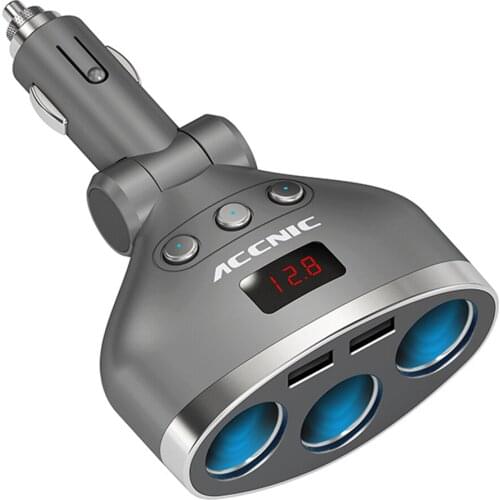 ACCNIC 3 in 1 Universal Dual USB Car Charger Voltage Digital Display Car Cigarette Lighter Splitter