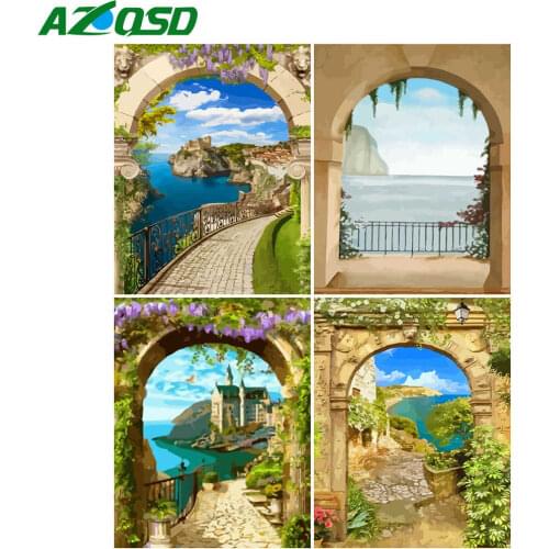 AZQSD DIY Oil Painting By Numbers Landscape Drawing On Canvas Handmade Gift Coloring By Numbers Arch Unframe Home Decoration