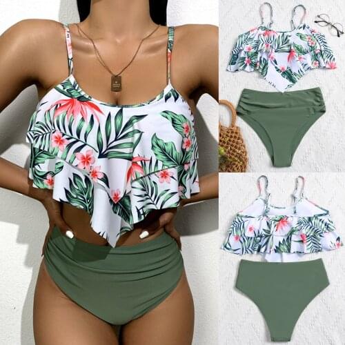 High Waist Bikini Boho Womens New Fashion Tube Top Sling Sexy Split Printing Open Back Bikini Swimsuit Купальник Раздельный