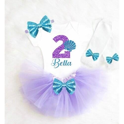 Custom Little Mermaid Birthday Newborn infant bodysuit Cake Smash tutu romper leggings Outfit Sets baby shower party favors