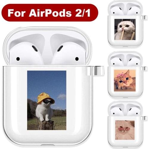 Lovely Animal Cat Pattern Apple Airpods Case Soft Transparent Bluetooth Headphone Protective Case for Airpods1/2 Soft Cover