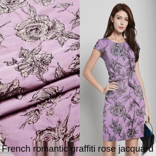 Designer jacquard fabric three-dimensional gold silk rose jacquard dress dress windbreaker dress brocade fashion fabric
