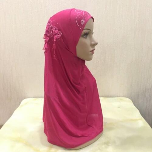 H077 beautiful big gilrs or adults muslim hijab with lace and stones islamic scarf shawl headscarf hat armia pull on wrap
