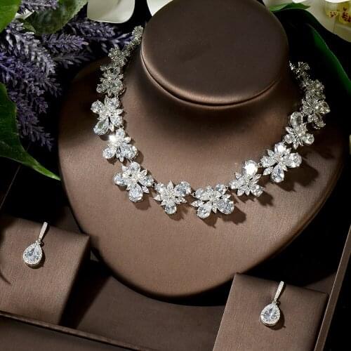 HIBRIDE Elegant Flower Bridal Dubai Jewelry Sets CZ Pave By Hand Necklace Earring Set Beauty Jewelry Party Gifts Bijoux N-1469