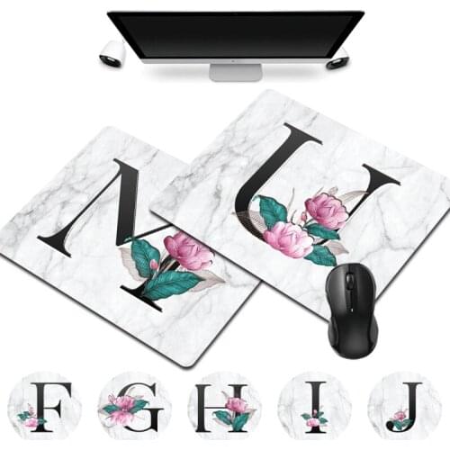 Gaming Mouse Pad 25x21CM Small Portable Durable PU Leather Waterproof White Marble Letter Series Computer Mousepad