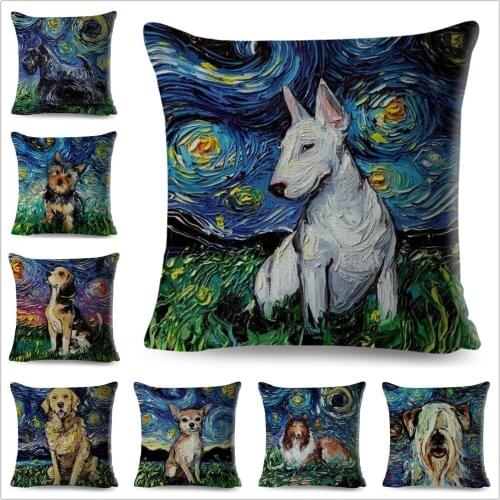 Oil Painting Shepherd Dog Cushion Cover Decor Cartoon Pet Animal Pillow Case Polyester Pillowcase Sofa Home Car 45x45cm такса