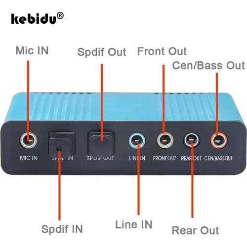 Kebidu New arrival Professional USB Sound Card 6 Channel 5.1 Optical External Audio Card Converter CM6206 Chipset for Tablet