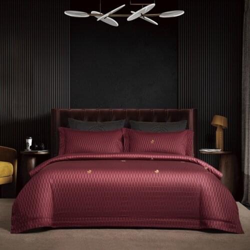 Luxury Agate Red Yarn-dyed Jacquard Satin Cotton Bedding Set Duvet Cover Bed Linen Pillowcases Home Textile King Queeen 4PCS