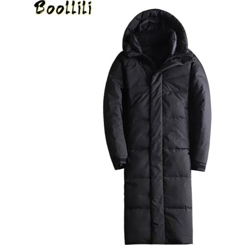 Winter 90% White Duck Down Overcoat New Pattern Mens Thickening X-Long Down Jackets Slim Keep Warm Hooded Jacket Male Tide