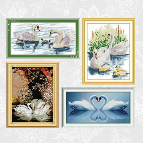 White Swan series Paintings Cross Stitch Printed Canvas DIY Handmade Embroidery Sets for Needlework Cotton Thread Crafts