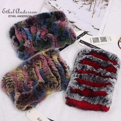 2019 Newest Real Rabbit Fur Knitted Scarf Lady Soft Rex Rabbit Fur Stretch Scarves Collar Girls Cute Fur Ring Headbands