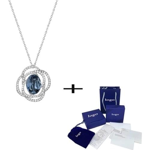 New Sweet Blue Crystal Flower Shape Necklace Elegant Temperament Ladies Jewelry To Send Lovers Romantic Gifts