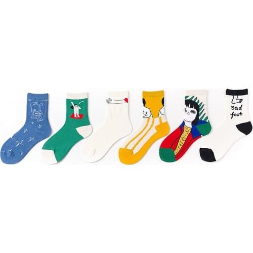 New Harajuku Funny Illustration Woman Socks Cotton for Spring Autumn Cotton Kawaii Socks Women 32003