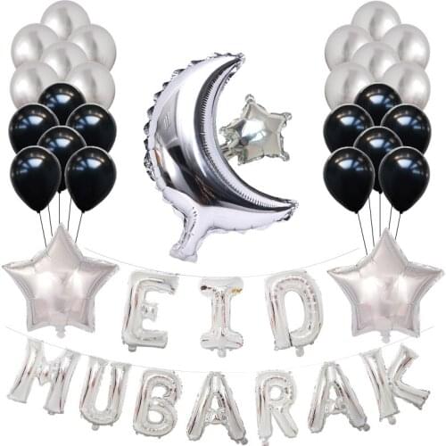 New Islamic Muslim Eid Mubarak Balloons 16 Inch Silver Eid Alphabet Balloons