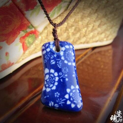 Features Blue And White Ceramic Necklace Pendant Jewelry Wholesale Handmade Ethnic Style 150060 Accessories