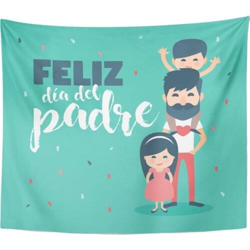 Dad Beard and Children Happy Fatherâ€²S Day Written Tapestry Home Decor Wall Hanging for Living Room Bedroom Dorm 50x60 inches
