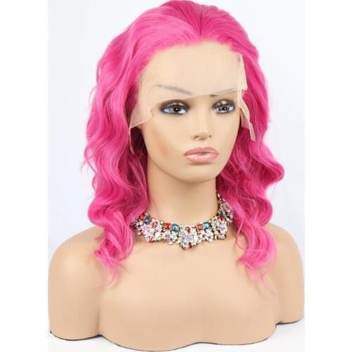 Hot Pink Red Color Synthetic Lace Front Wig Pre Plucked Water Wave Long Hair Lolita Cosplay Heat Resistant Fiber Glueless Wigs