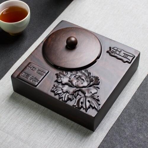 Chinese Style Ebony Solid Wood Ashtray Retro Style with Cover Home Living Room Windproof Ashtray Creative Personality Trend