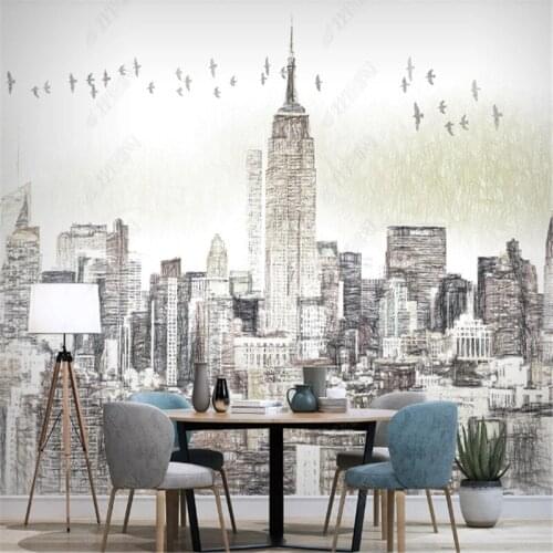 Hand Painted Urban Architecture Modern Minimalist Wallpaper for Living Room TV Background Wall Paper Home Decor Mural
