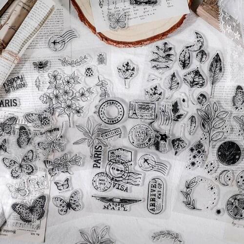 Vintage Butterfly Flower Plant Clear Stamp Diy Decoration Diary Bullet Journal Planner Craft Scrapbooking Silicone Rubber Stamps