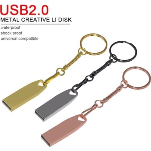 Chain usb flash drive waterproof metal flash drive 64gb 32gb 16gb 8gb 4gb high speed usb2.0 flash drive 128gb memory stick