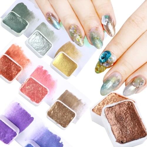 6/12pcs Pearl Solid Watercolor Glitter Metallic Powder Blooming Flower Gradient Pigment Chrome Manicure Nail Art Decor NL1838