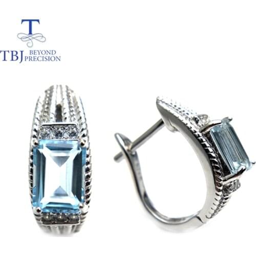 TBJ, new classic design natural gemstones Clasp earring sky blue topaz 925 sterling silver fine jewelry for women daily wear