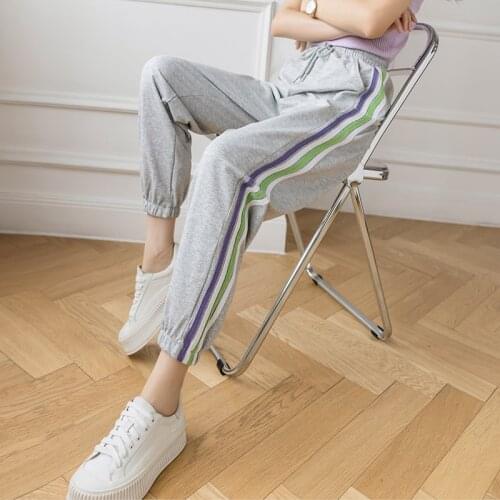 Womens Sports Pants 2021 New Lace Casual Pants Breathable Soft Loose High Quality Slim Pants Korean Fitness Pants Sweatpants