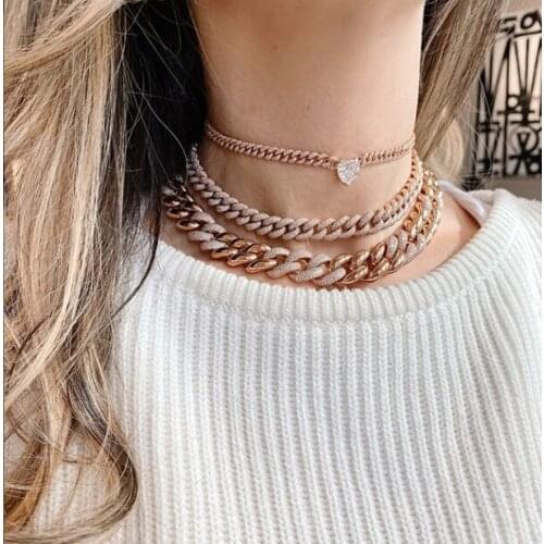 Women choker multi layer wide Curb Cuban link chain necklace Gold rose gold Love heart starburst northstar cz girlfriend jewelry