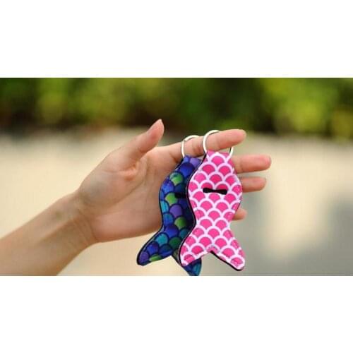 1000pcs/lot Free Shipping 8 Colors Mixed High Quality Personalized Mermaid Neoprene Chapstick Holder Keychain Wholesale