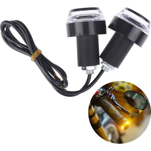 New 2pcs DC 12V Motorcycle LED Handlebar End Turn Signal Light White Yellow Flasher Handle Grip Bar Blinker Side Marker Lamp
