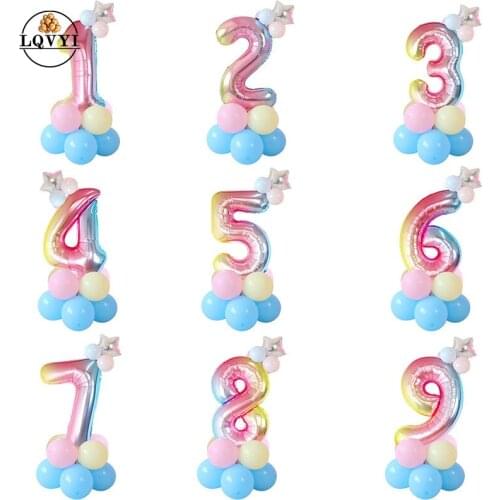 21pcs 30inch rainbow number balloons with silver star foil balloon children 1 2 3 year birthday party decorations kids globos