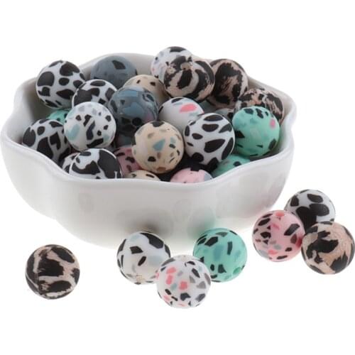50 Baby Silicone Beads Leopard Babies Teething Toys Teether For Teeth Nurse BPA Free Pacifier Baby Accessories Necklace Bead15mm