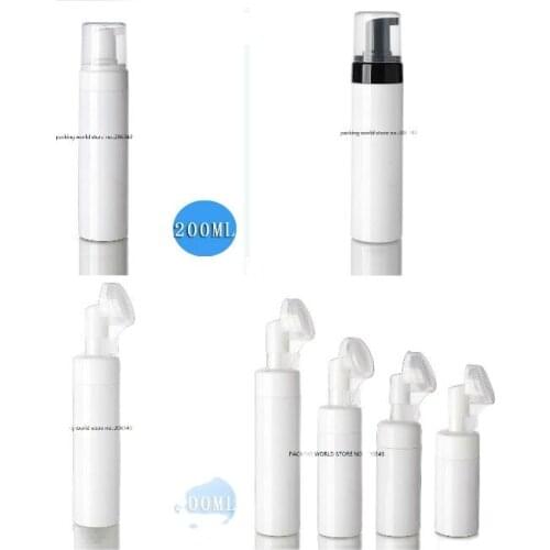 200ML white plastic PET bottle with foaming pump /silicon brush for facial foam/ soap dispenser/mousse/cleanser skin care