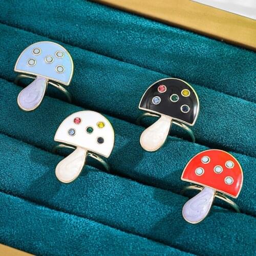 Charm Colorful Crystal Mushroom Rings for Women Aesthetic Enamel Ring Female Tiny Circle Finger Rings Lucky Jewelry Gifts