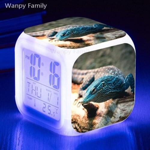 Animal Lizard Alarm Clock 7 Color Glowing Digital Alarm Clock LED Big screen Display Touch Sensing Electronic Luminous Clock