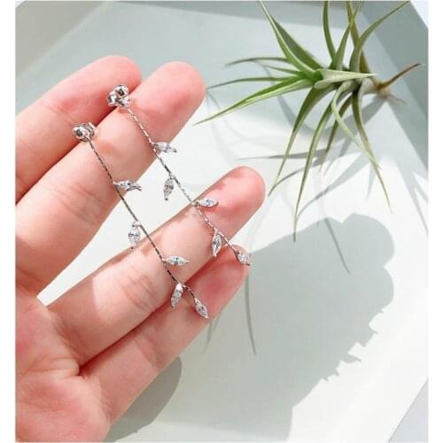 Hot New Silver Color Needle Willow Leaf Earrings Female Fashion Jewelry Temperament Simple Long Tassel Earrings For Women Gift