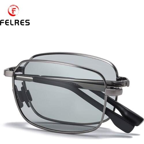 FELRES Foldable Metal Frame Square Photochromic Polarized Sunglasses For Men Outdoor Driving UV400 Glasses New A615