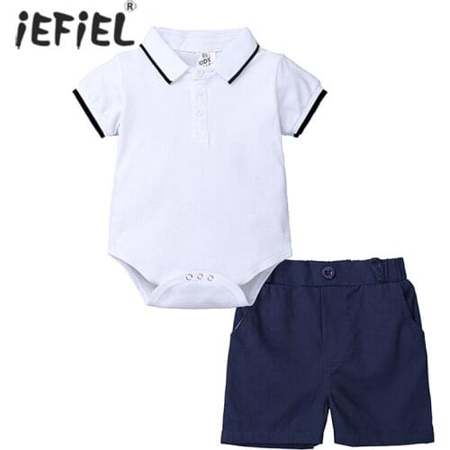 Summer Newborn Boys Formal Clothing Set Cotton Short Sleeve Romper Tops+Shorts Baby Gentleman Suit Toddler Kids Clothes Outfits