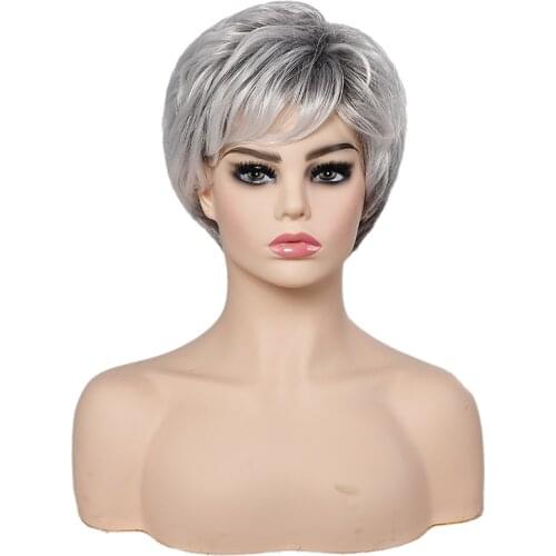 Short Straight Bob Synthetic Wigs Soft Sliver White Hair For Women Heat Resistant Daily Wigs