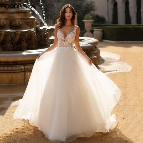 RODDRSYA Lace Wedding Dresses 2021 Appliques Beach Boho Bride Dresses Vestido De Noiva Backless Wedding Gowns Custom Made