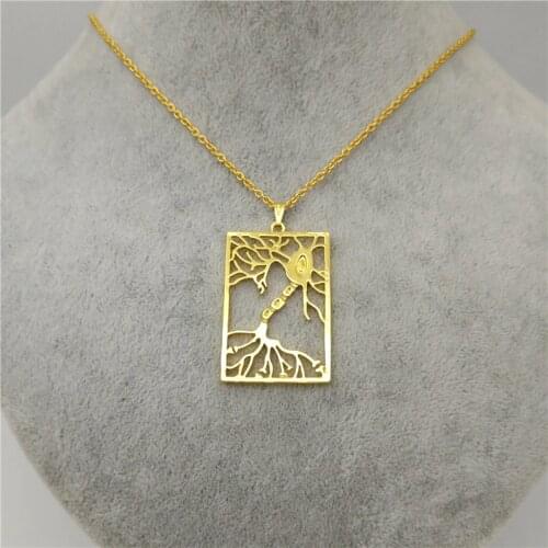 LPHZQH Wholesale Trendy Multipolar Neuron Pendant Necklace Women Science Biology Psychology Square Jewelry Collar Accessory Gift