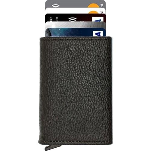 Mens black automatic mechanism card holder wallet Business ID credit card holder PU leather card wallet