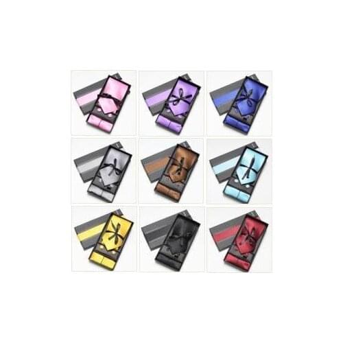 2019 neck tie set necktie hanky cufflinks soid color mens ties sets gift box Handkerchiefs Pocket square tower cravat