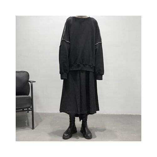 Original design dark wind asymmetric hair edge design round collar sweater men and women